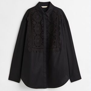 NWT H&M Crochet Lace Inset Black Button Down